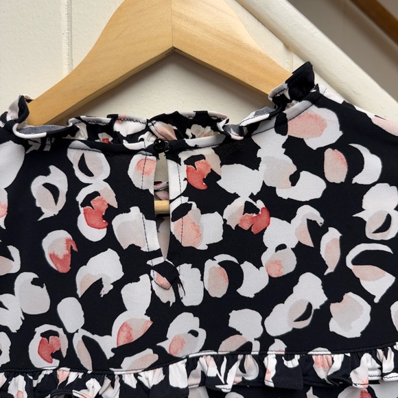 Karl Lagerfeld Black Ruffle Long Sleeve Pink and White Patterned Blouse Size Med - Picture 5 of 6